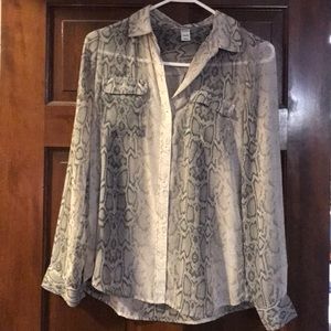 Tan and gray Snake skin print sheer blouse.